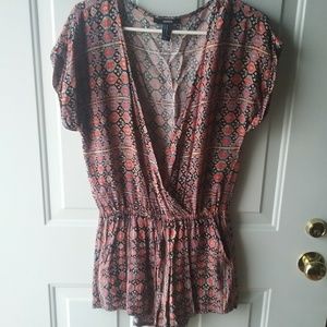 Red Blue Short Sleeve Shorts Romper